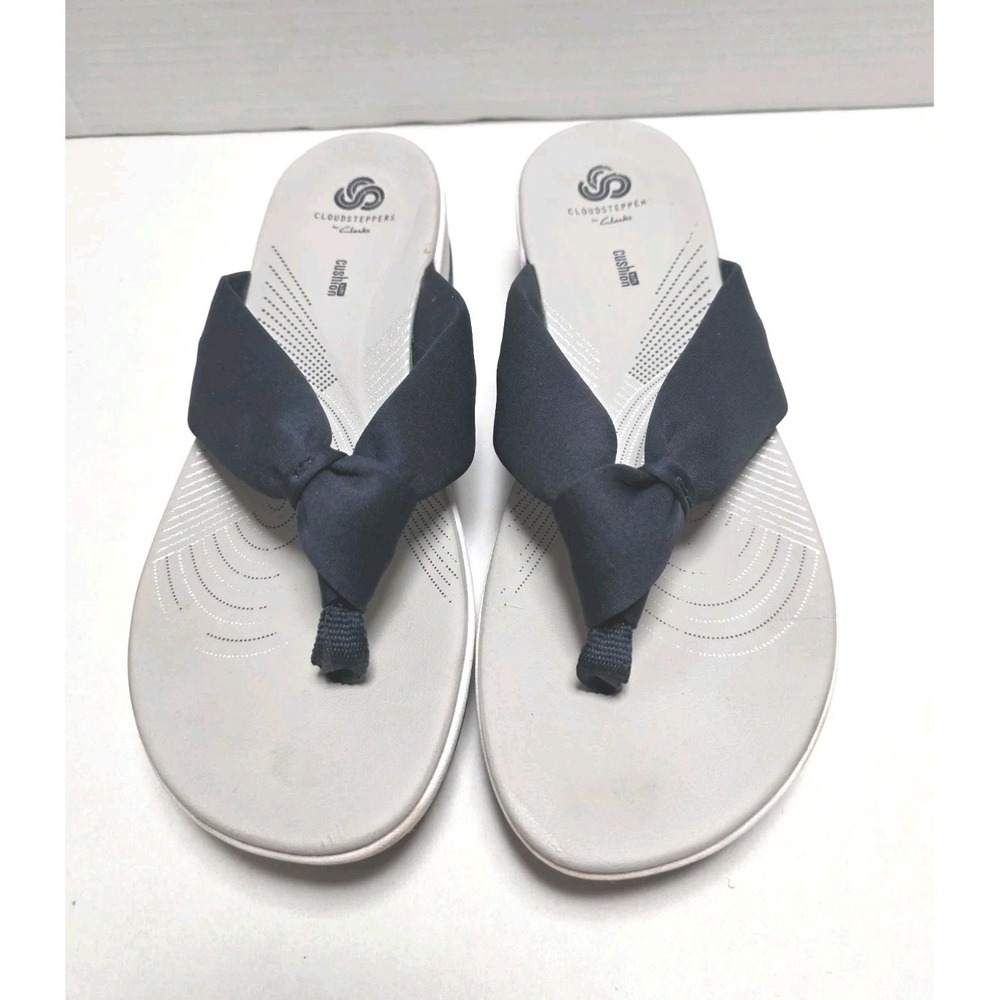 Clarks Cloudsteppers Womens Comfort Flip Flop Sandal Navy Blue / White Grey 10